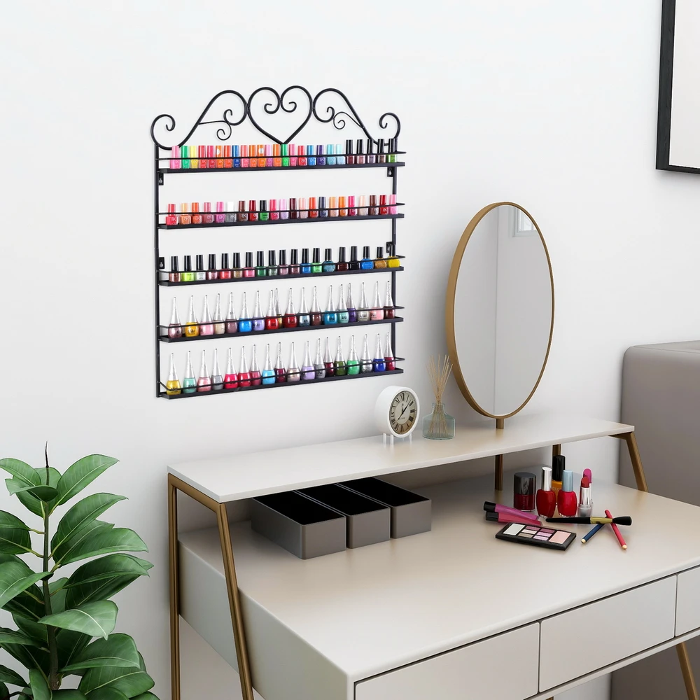 

5 Layers Metal Rectangular Nail Polish Display Rack Organizer Cosmetics Lipstick Holder 66x 6x70CM Black[US-Stock]