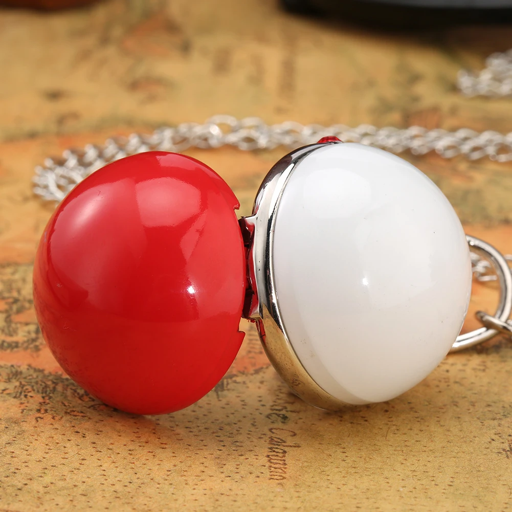 Tiny Size Lovely Red White Ball Pendant Quartz Necklace Pocket Watch Xmas Gifts for Kids