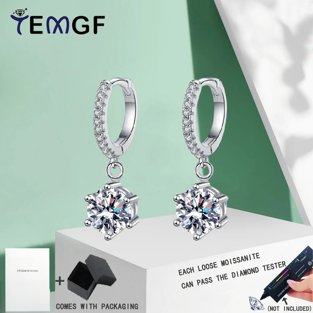 

TEMGF S925 Sterling Sliver Hoop Ear Studs Sparkling Moissanite/Zircon Drop Earrings for Women Girls Fine Jewelry Birthday Gifts