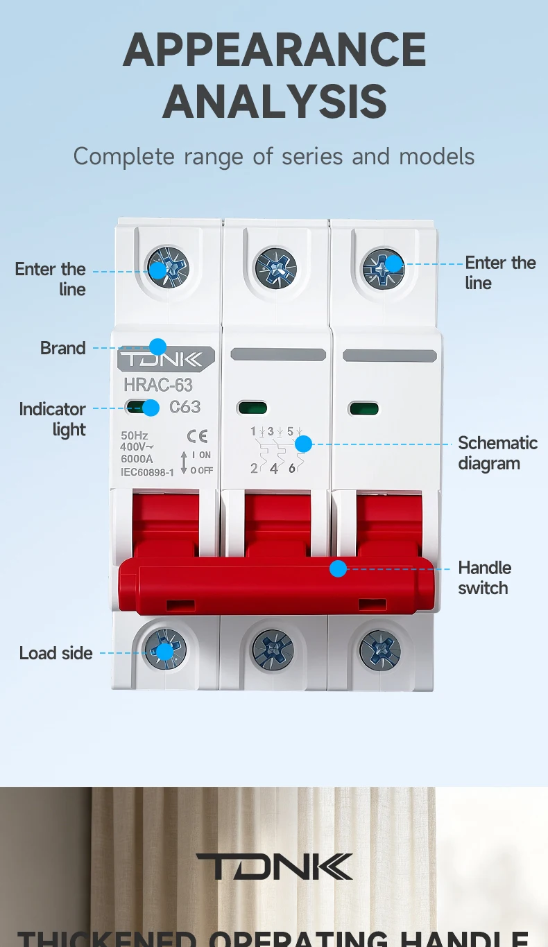 TDNK AC Mini-Leitungsschutzschalter MCB 1P 2P 3P 4P 6A-63A C-Typ DIN-Schienen-Luftschalter für den Überlastschutz im Haushalt – Detail 3