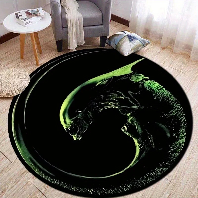 Green Dragon Round Rug Flannel Printed Outdoor Patio Mat Fantasy Theme Decor Garden Furniture Home Interior Design