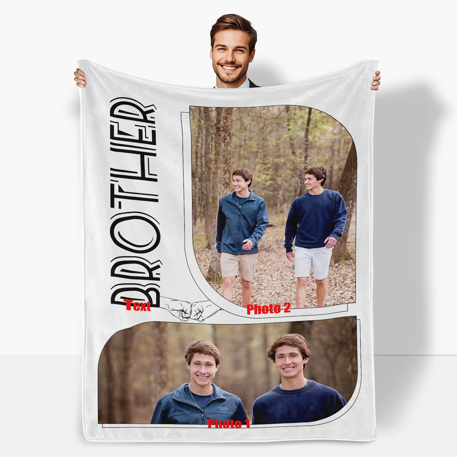 

Custom Photo Blanket For Brothers Personalized Text Fist Bump Design Creative Gift Warm And Sentimental Keepsake