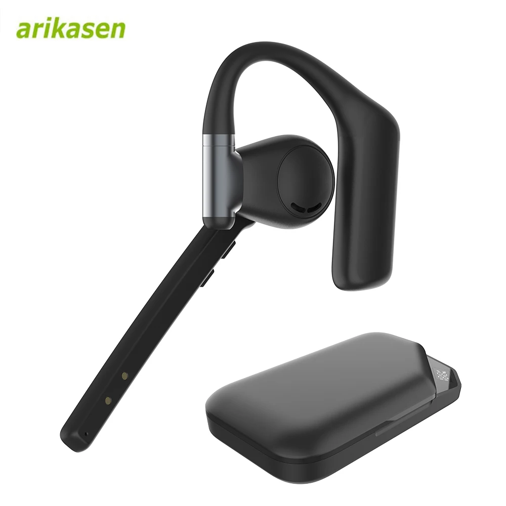 Bluetooth Headset V6.0, Wireless Headset with Dual Noise-Canceling Microphones, Portable Charging Case, Hands Free Headphones