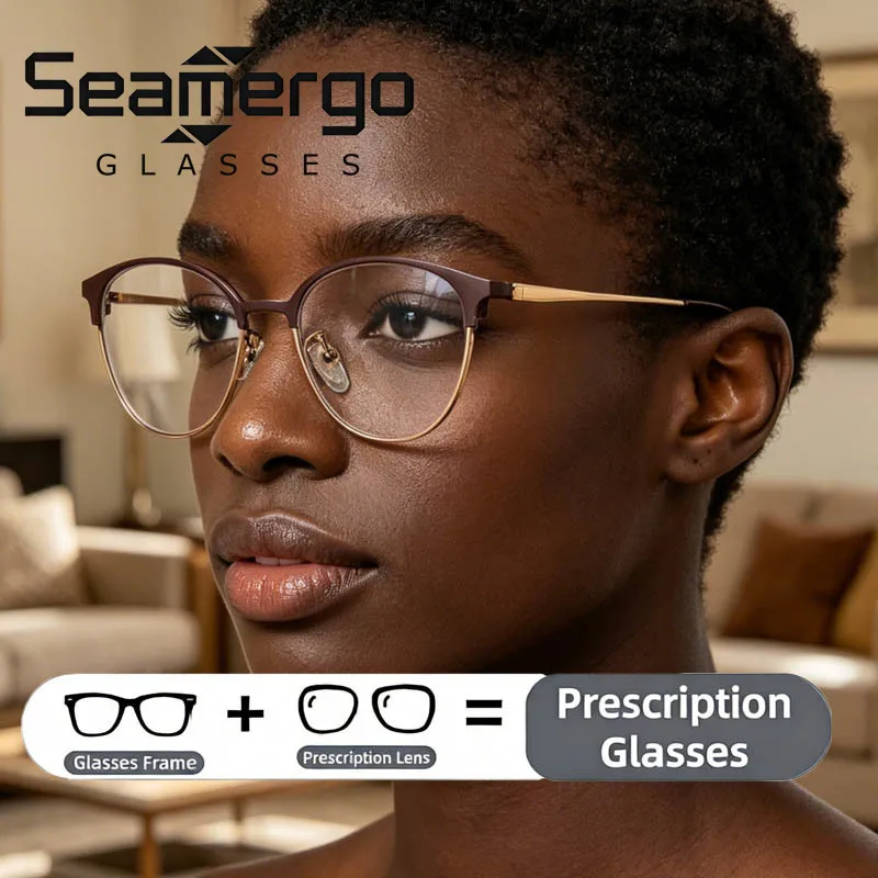 

SEAMERGO Round Women Prescription Glasses Elegant Retro Ultralight Reading Glasses Customization Men Hyperopia Lenses Recipe