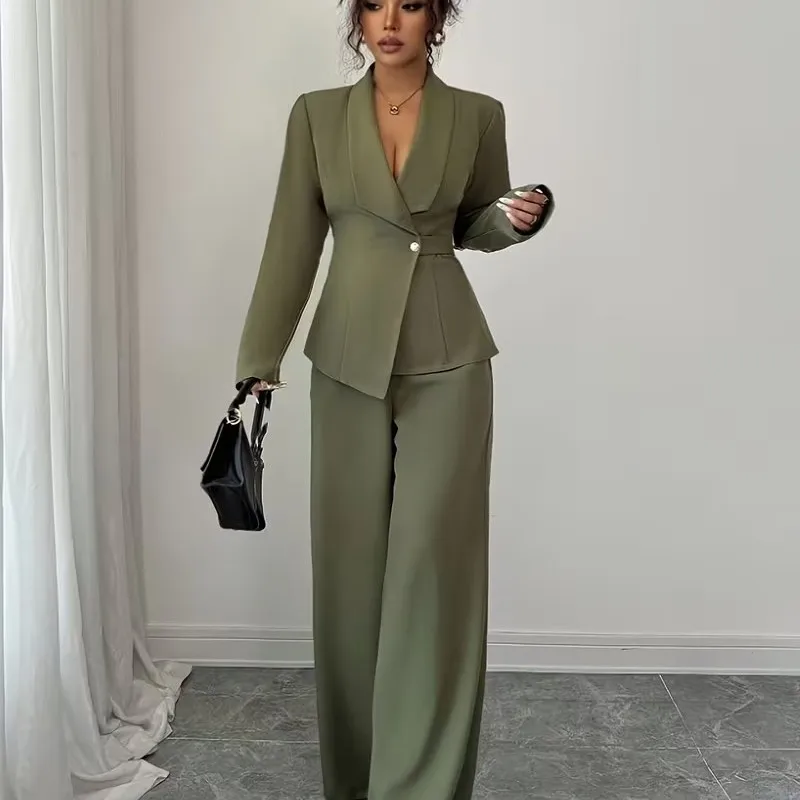 

Fashion New Temperament Slim Pants Sets Women Solid Color Bodycon Blazer Coat Straight Trousers Two Piece Set Commuting Clothing