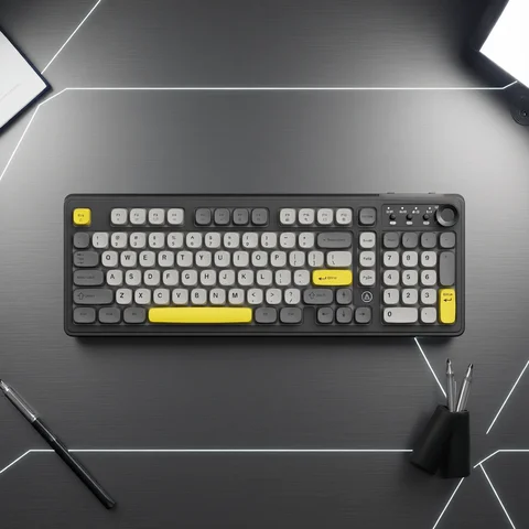 AJAZZ AF98 Wired/Wireless Keyboard Mechanical Feel Office Long Battery Life Three-Mode RGB Mixed Light ABS Keycaps Ergonomics