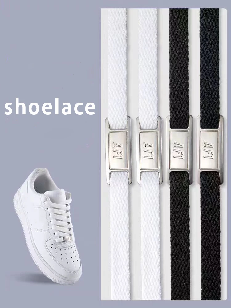 AF1 Metallschnallen-Schnürsenkel, klassische schwarze und weiße flache Schnürsenkel und Schuhdekoration, passend für Sneaker, Schuhzubehör, 4 Stück. – Detail 1