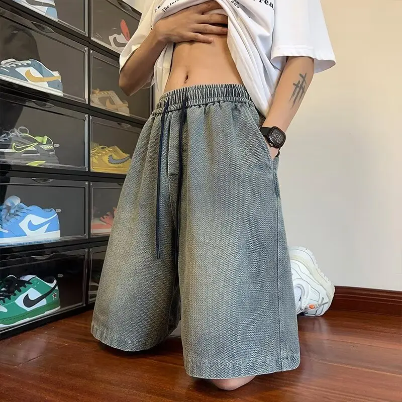 

Джинсовые шорты, мужские летние модные брендовые свободные брюки среднего размера с пятью точками, повседневные и красивые брюки, новинка 2025 года, Casablanca Man