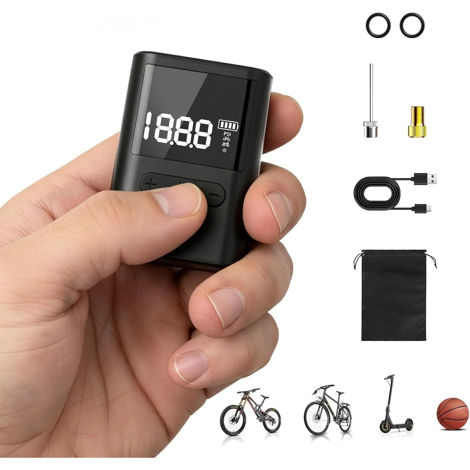 

Mini Bike Tire Air Pump Fast Inflate Portable Bike Bicycle Electric Pump with Digital Gauge for Road Bike Mountain Bike E-Bike