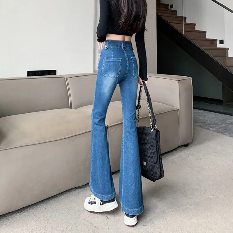 2023 Korean Fashion Y2K Mujer Blue Slim Strech Jeans Pants For Women Clothes Casual Elegant Denim Trousers Lady Pantalon Femme