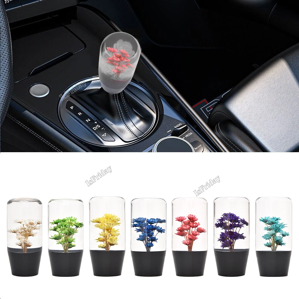 10CM Universal JDM Real Flower Gear Shift Knob Acrylic Crystal Transparent 7 Colors Car Manual Gear Stick Shifter Knob