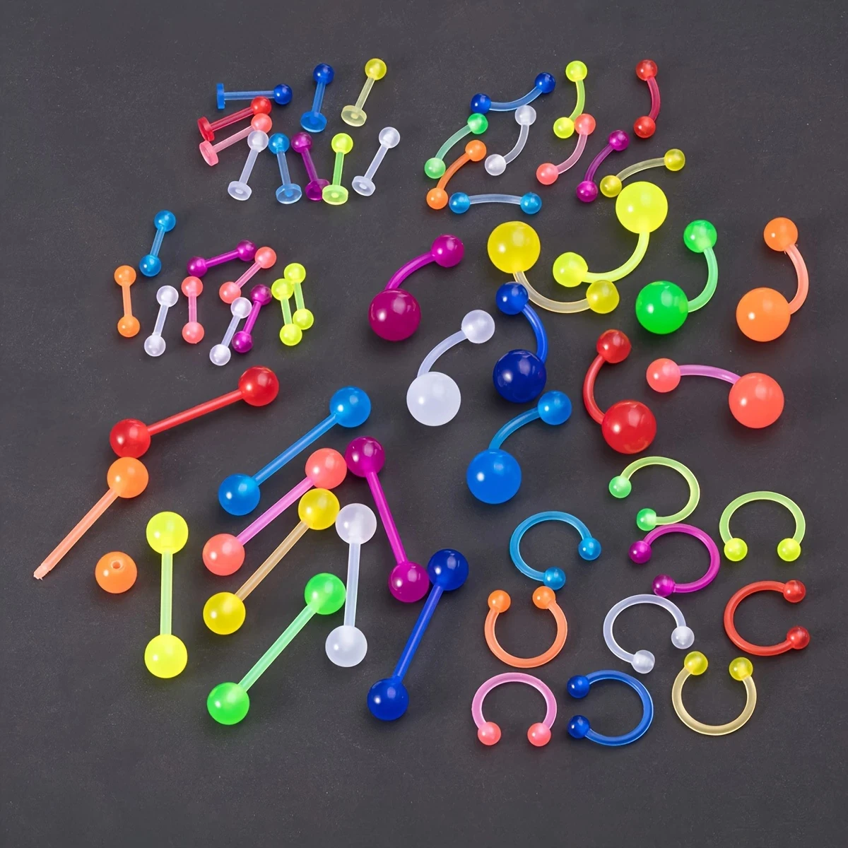 60 uds/120 Uds 14G 16G Kit de Piercing corporal acrílico Flexible que brilla en la oscuridad ombligo cejas labio lengua anillos joyería para Piercing en la nariz