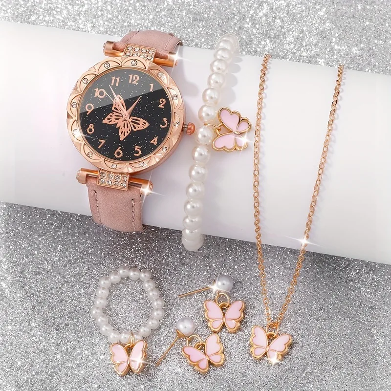 Fashion Dial Leather Strap Women Quartz Watch Set Minimalist Female Wristwatch Unique Design Trending Lady Watches Girl Gifts