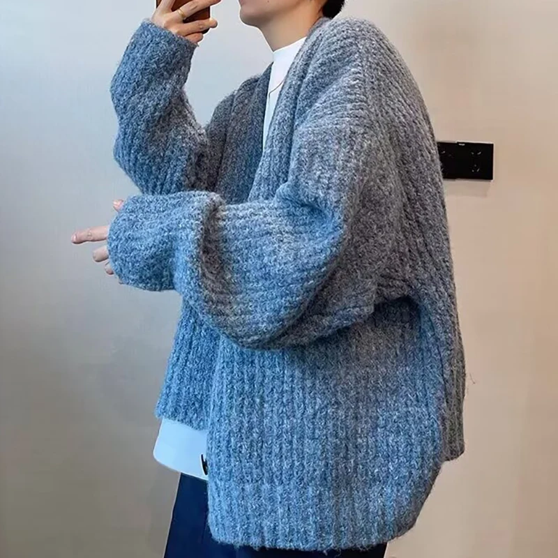 Herbst Winter männer Einfarbig Strickjacke Pullover Strickwaren Koreanische Taste Strickjacke Männlichen Vintage Pullover Hip-Hop Streetwear – Detail 2