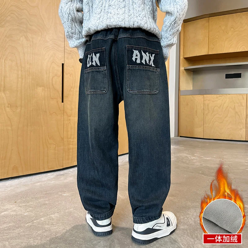 شارع الموضة الجديدة إلكتروني التطريز غسلها القديمة جينز غير رسمي الصبي Y2K الشارع الشهير خمر شعبية عالية الخصر فضفاض واسعة الساق السراويل #2