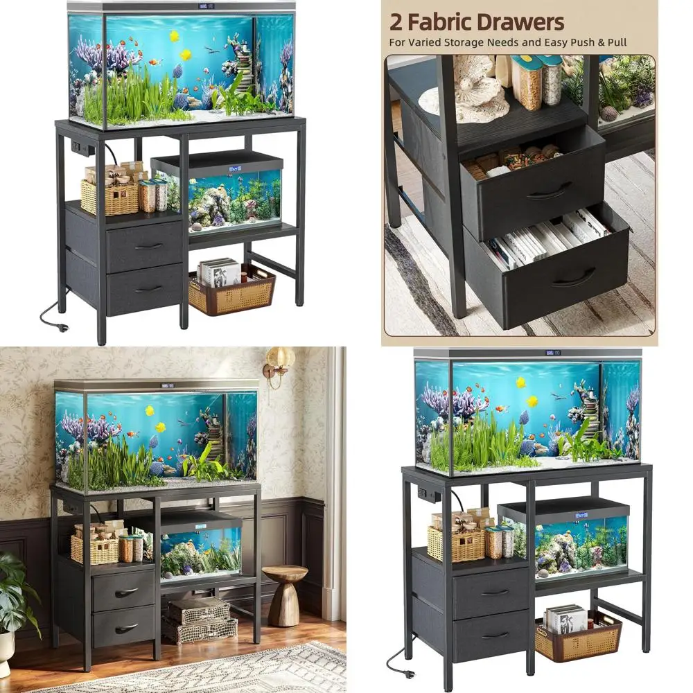 

Durable Metal Aquarium Stand for 20-29 Gallon Tanks with Storage, Power Outlet, Black, 30.7x13.8