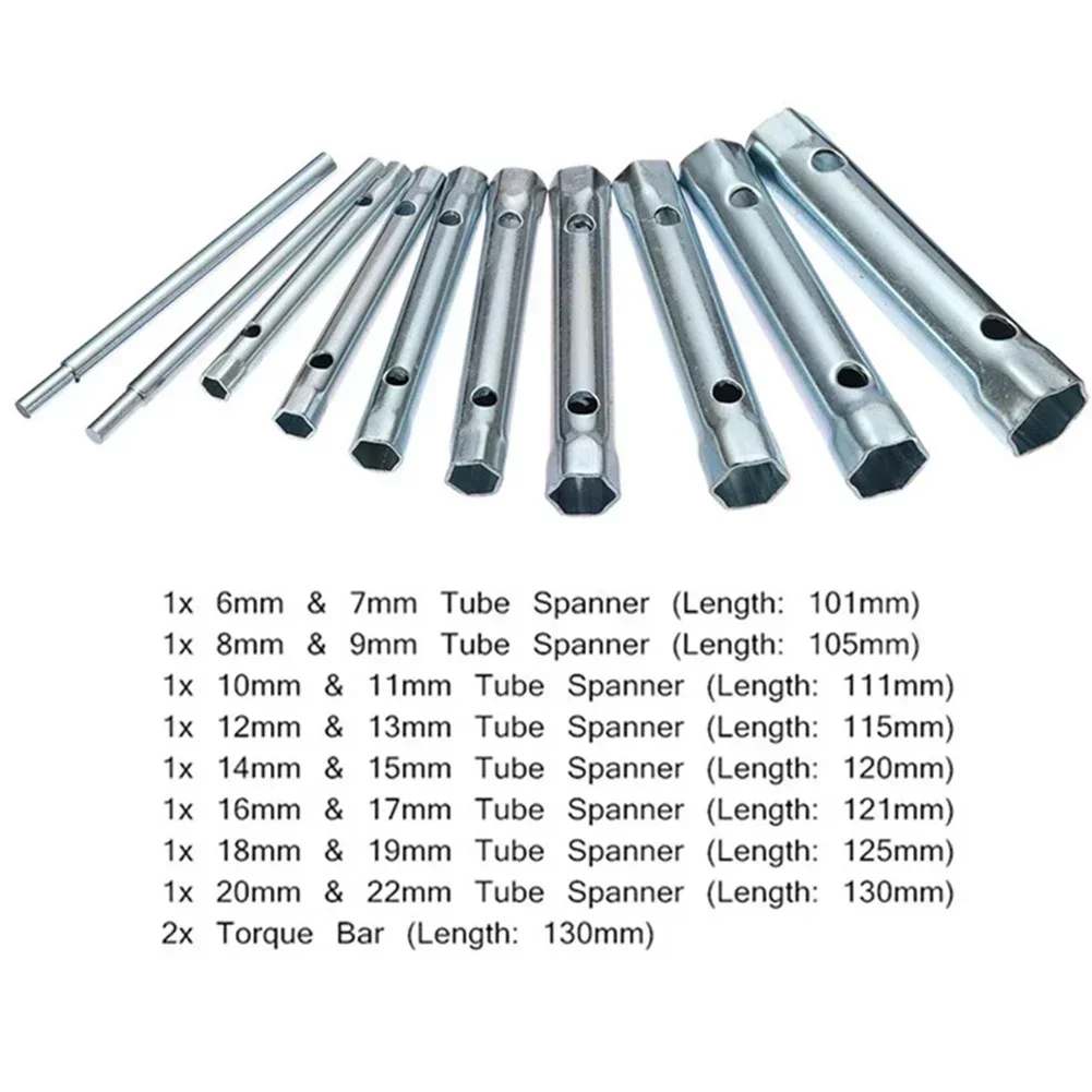 10pcs 6-22mm Metric Tubular Box Wrench Set Tube Bar Hollow Socket Filter Wrench  For Auto Repair  DIY Polished Finish