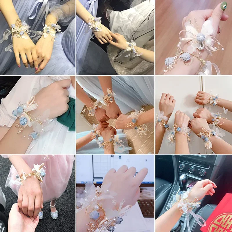 งานแต่งงานข้อมือ Corsage งานแต่งงานเพื่อนเจ้าสาวสร้อยข้อมือ Silk Rose ดอกไม้ Party Prom ผ้ามือดอกไม้สร้อยข้อมืองานแต่งงาน Boutonniere