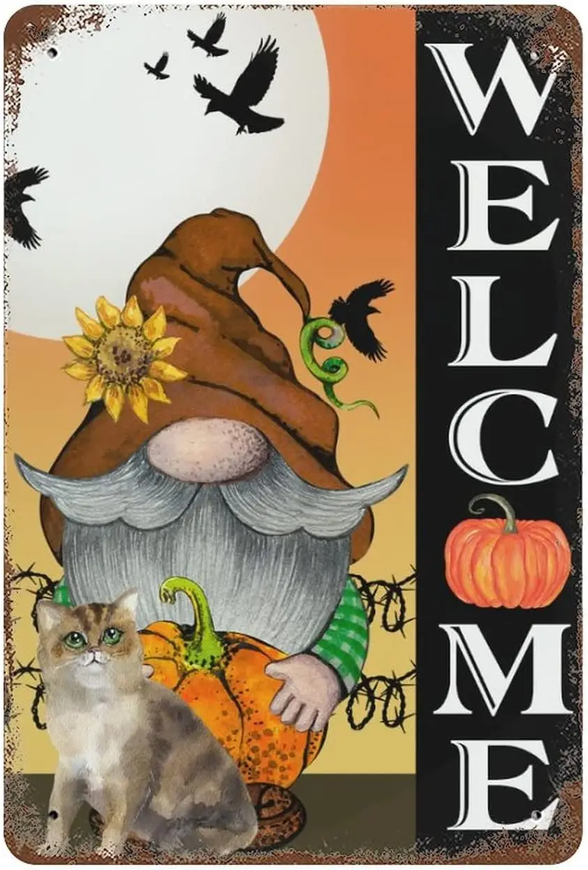 Benutzer definierte Zeichen Süßes oder Saures Aluminium Zeichen 8x12 in Happy Halloween Gnom Mond Nacht gruselige Fledermaus Krähe Katze Metall Wand schild Retro Kunst