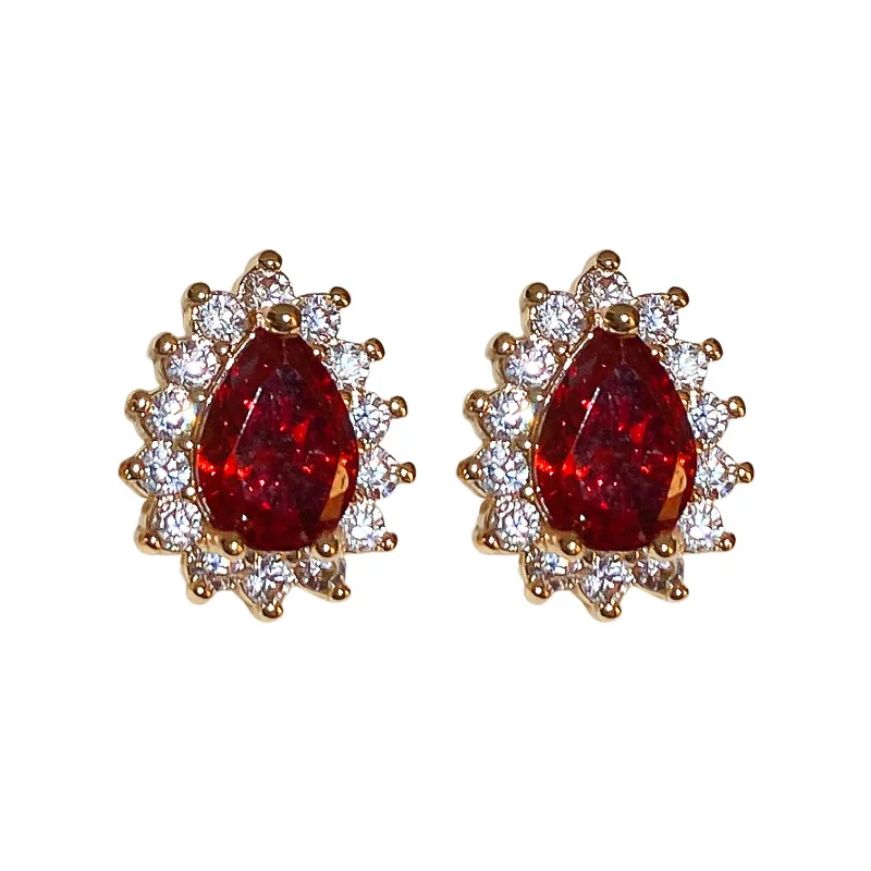 New South Korea Red Water Drops Simple Earrings Fashion Small Exquisite Elegant Earrings Women\'s Jewelry