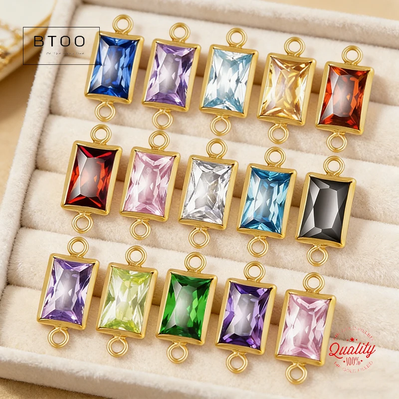 

Заготовка-коннектор прямоугольной формы из позолоченного золота 14K с фианитами, 4 мм, с закрытыми кольцами 2 мм, для вставки камней по месяцам рождения, фурнитура для ювелирных изделий