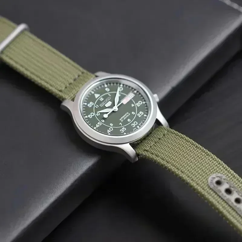 SEIKO High Quality Men Watches SNK805 Top Brand Watch Stainless Steel Fashion with Green Canvas Band Luxuy Wrist-watches