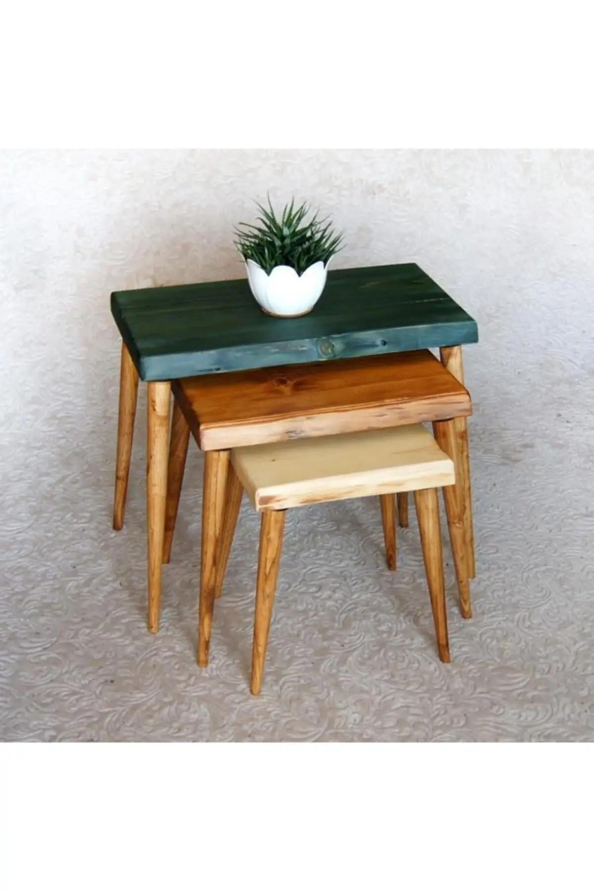 Solid Wood Coffee Table Side Table Table Basse Naturel 3 Pcs Rectangle Solid Service Real Wood Very High Quality Thick craftsmans