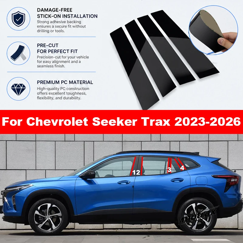 Car Middle Window Pillar Posts Door Trims Molding PC Stickers Car Exterior for Chevrolet SEEKER TRAX 2023 2024 2025 2026