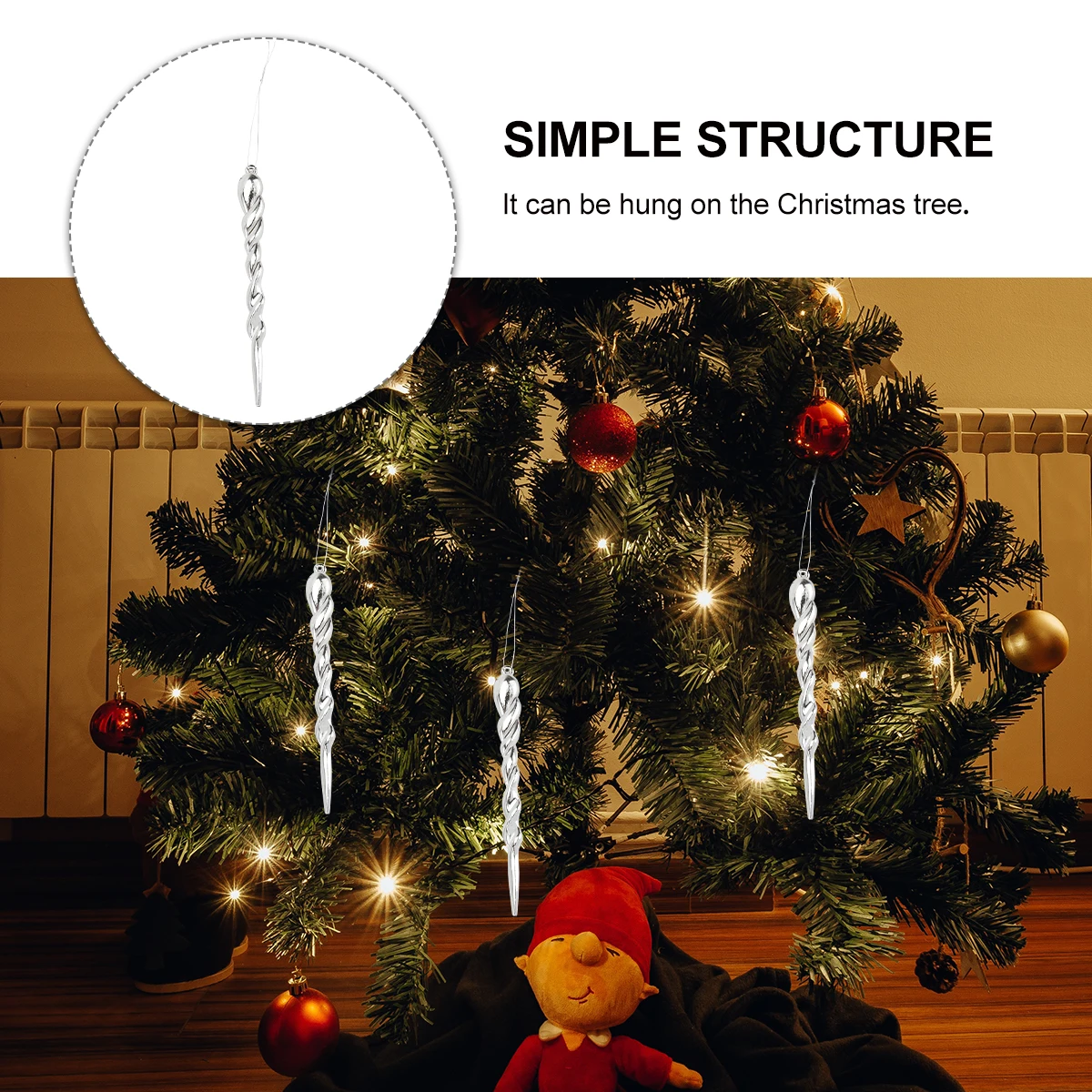 

12Pcs Christmas Hanging Ornaments Transparent Plastic Simulation Decorations for Tree DIY Holiday Photo Props Home