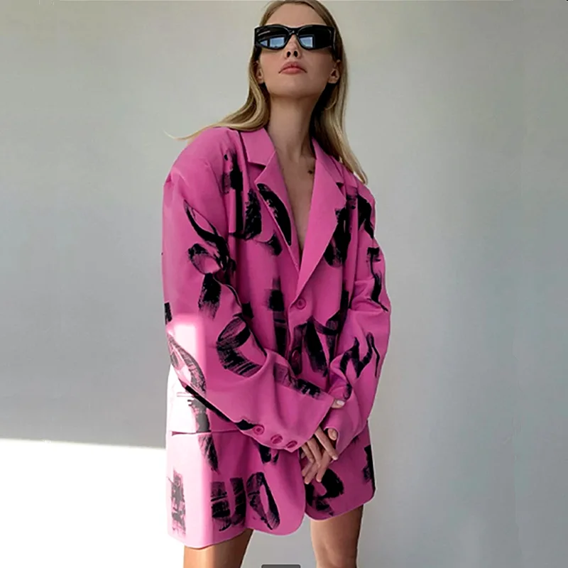

Oversized European Runway Loose Letters Graffit Print Blazers Women Coat Spring Woman High Street Blazers Outwears Coats NZ190