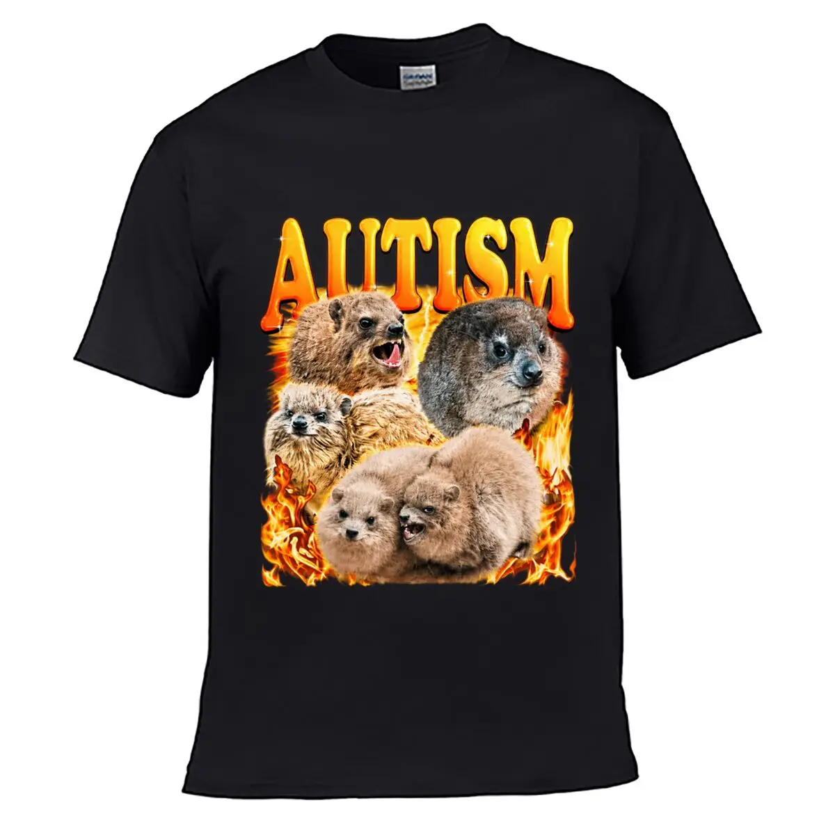 Autism Rock Hyrax Group Surrounded By Flames Graphic Men Summer T-shirt Top
