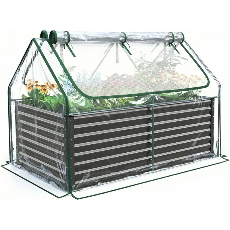 

6x3x2ft Galvanized Raised Garden Bed with Cover, Tall Metal Planter Box, Outdoor Large Grow Bed Vegetables Flowers Her