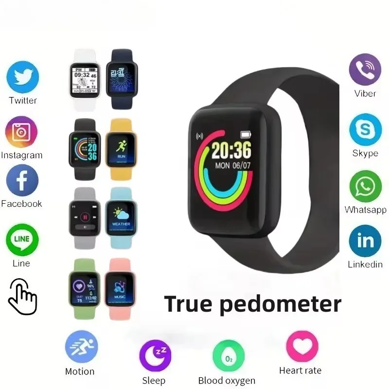 Y68 Rechargeable Heart Rate and Blood Pressure Smart Watch Health Reminder Step Counting Touchscreen Sports Fitness Watch