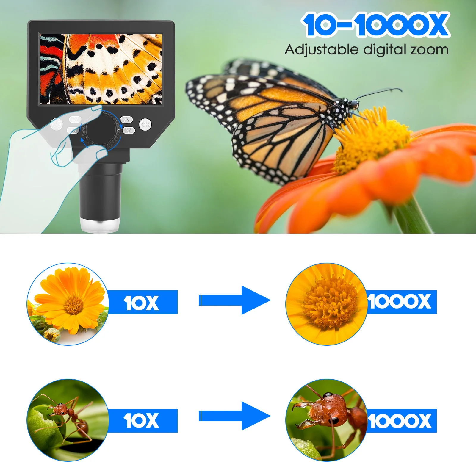 Microscopio digitale USB da 4.3 pollici 1080P microscopio professionale 8 luci a LED 1000X microscopio per bambini saldatura elettronica