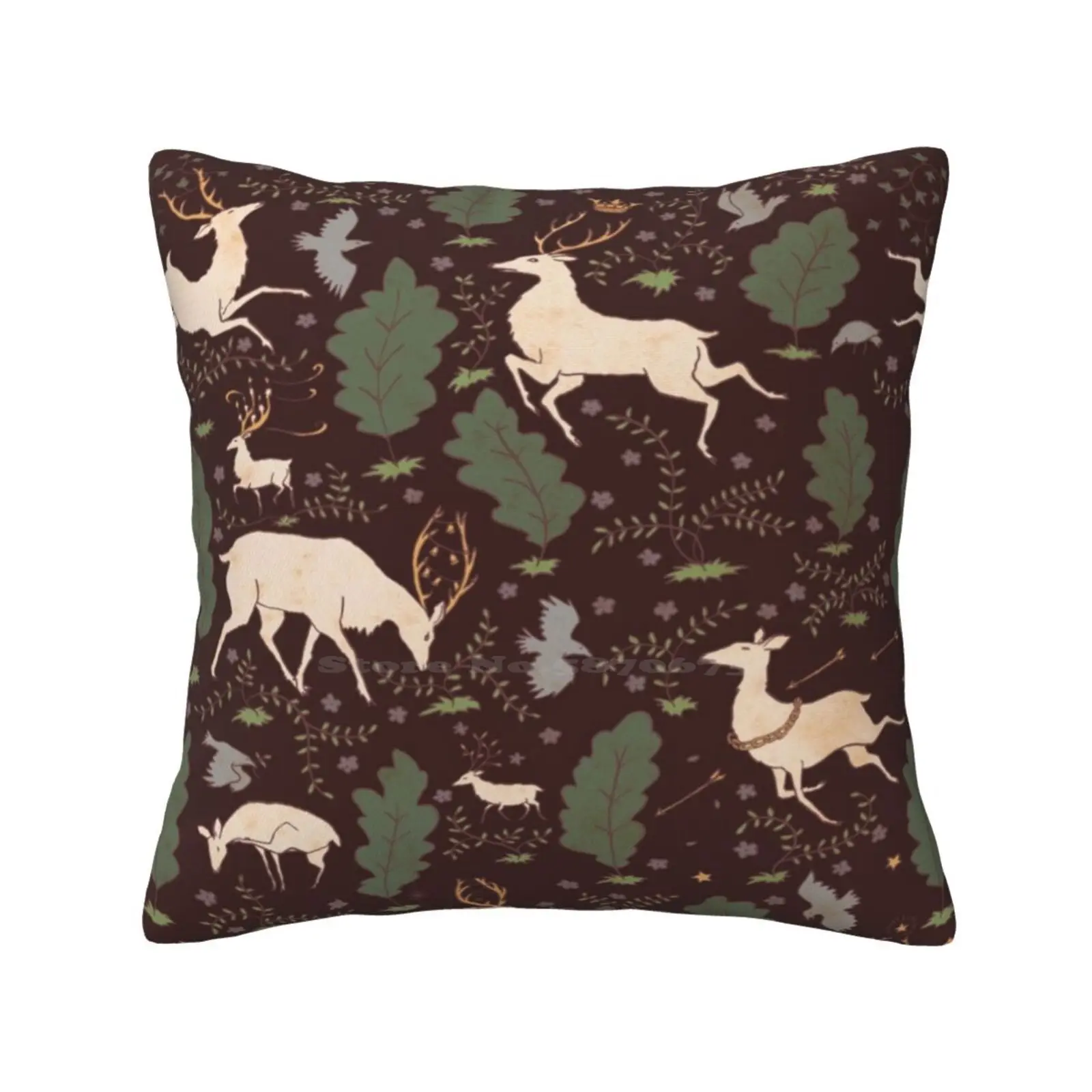 The Running Of The Deer-Brown Throw Cushion Pillow Cover Deer Doe Stag Faun Myth Fairytale Medieval