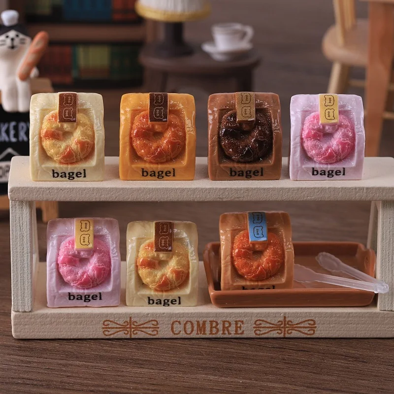 

3pcs Mini Bagel Bread Resin Miniature Fake Food Model Simulation DIY Handmade Dollhouse Doll Accessories Creative Food Play