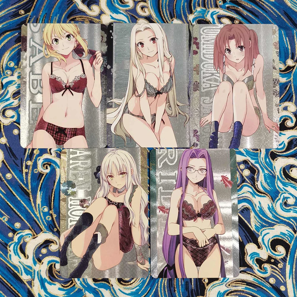 TYPE-MOON saber Aozaki Aoko Tohsaka Rin 5PCS/SET Refraction glitter collectible cards holiday gifts Fate Tsukihime FGO