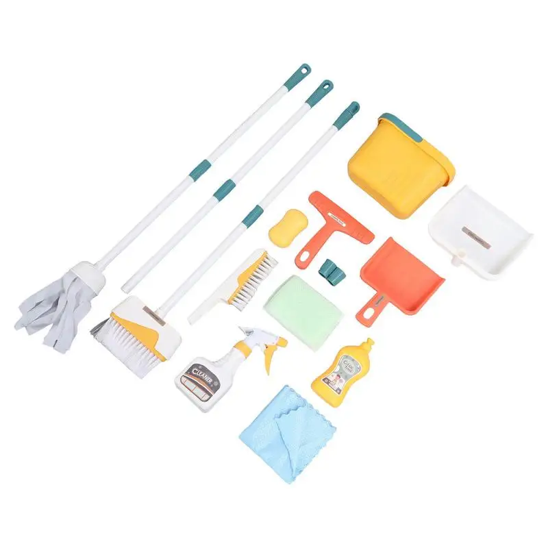 Kids 'Destacável Limpeza Toy Set, Play Set, Chore Kit com vassoura, Pá de lixo, Escova Mop, Spray Garrafa, Casa, Finja, 12Pcs