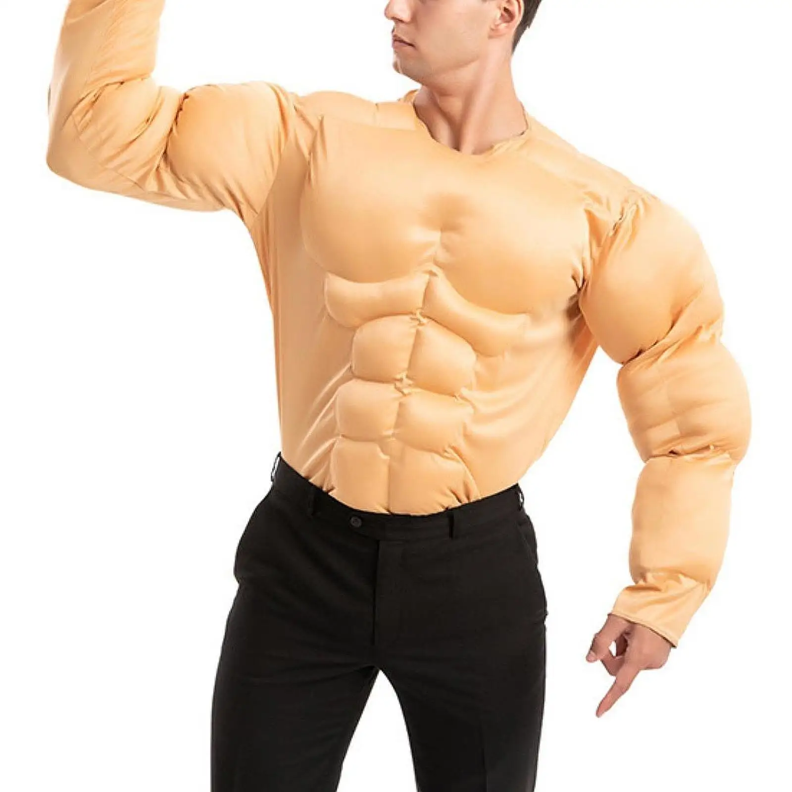 Fake Muscle Suit Shirt Men Clothes Comfortable Costume Adults Shirt Fake Shoulders for New Year Dress up Wedding Party Halloween