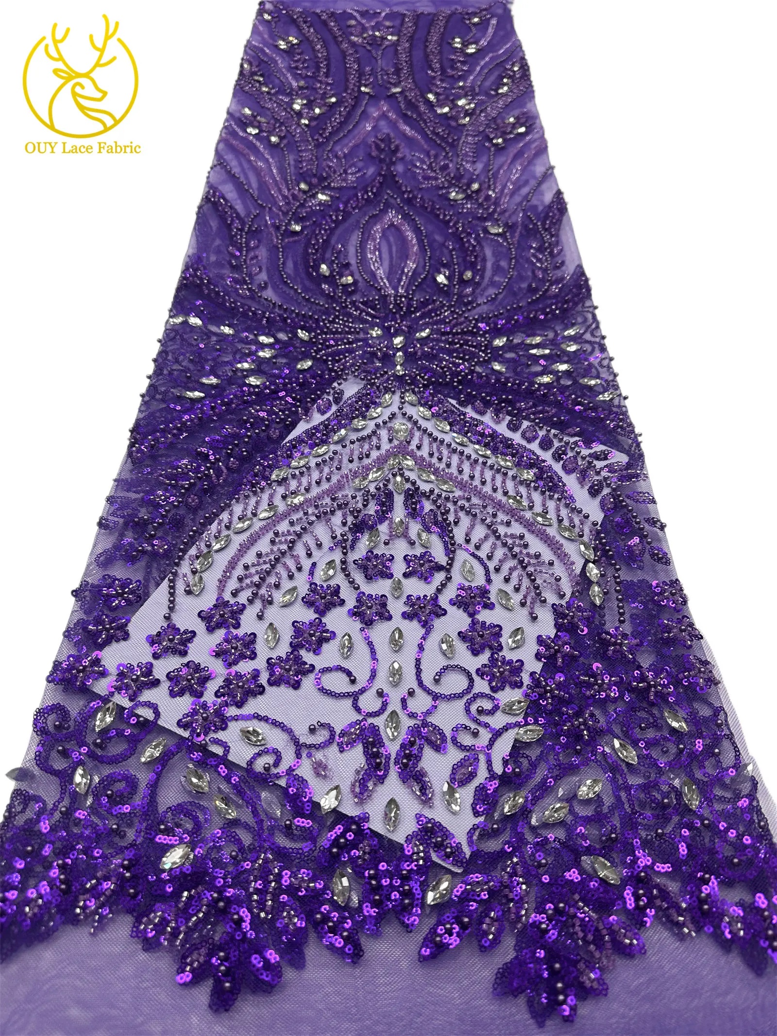 2026 Neues Design Afrikanischer Perlen-Diamant-Spitzenstoff Französischer Nigerianischer Pailletten-Tüll für Damen Partykleid Dekoration Nähen – Detail 26