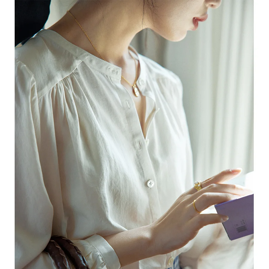 Chemises à manches longues pour femmes, chemisiers en coton boutonné, coupe cintrée, col rabattu, décontracté, élégant, tenue féminine, qualité douce, printemps