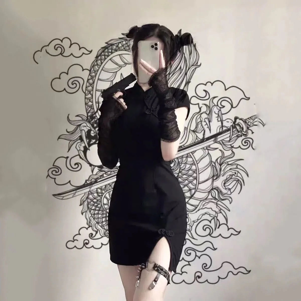 Vintage Button Short Sleeve Qipao Traditional Chinese Silm Dresses  Mandarin Collar Vestidos Sexy Mini Split Cheongsam Women2025