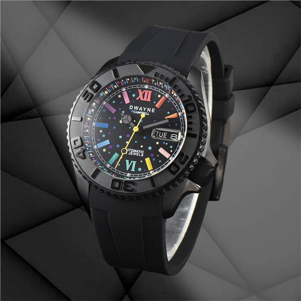 Custom Logo 42MM Stainless Steel Men's Watch NH 36 Automatic Movement Sapphire Glass Date Display Waterproof Watches Rubber Band