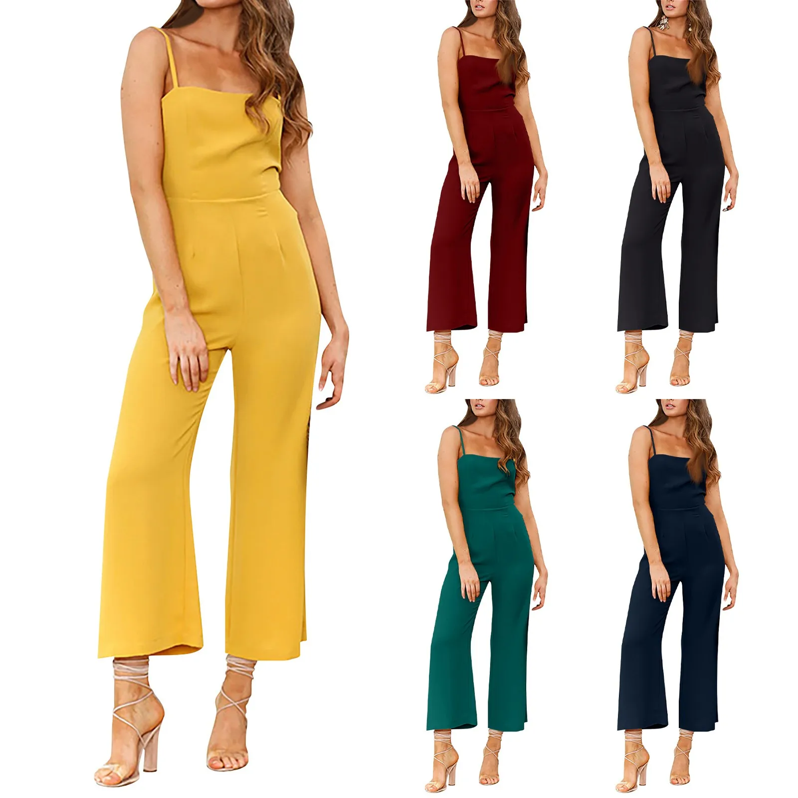 Summer New Jumpsuit Sexy Trend Suspender-Wrapped Chest High Waist Jumpsuits Daily Commute Elegant All-Match Straight Rompers