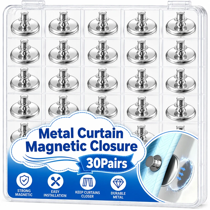 30/1pairs Curtain Magnetic Button Metal Magnet Closure Buckle Detachable Curtain Fix Fastener Clip Bathroom Curtain Closure Clip