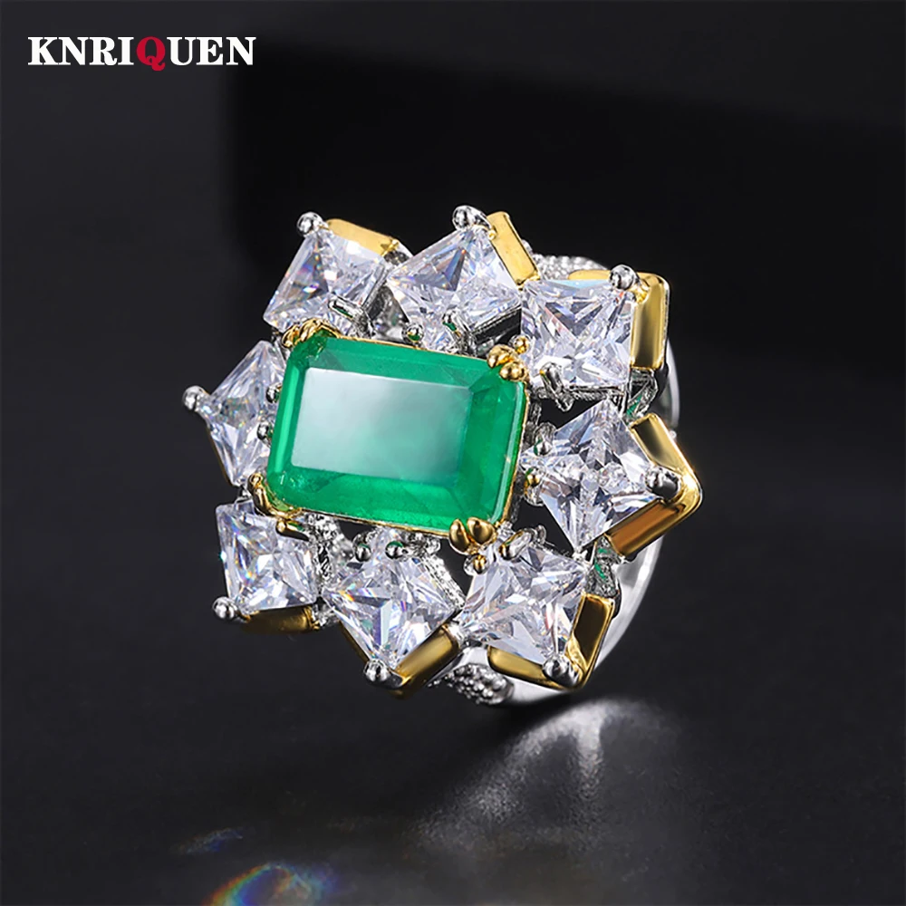 

Vintage 8*12MM Ruby Topaz Emerald Rings Wedding Band Gemstone Cocktail Party Fine Jewelry Female Anniversary Gifts Accessories