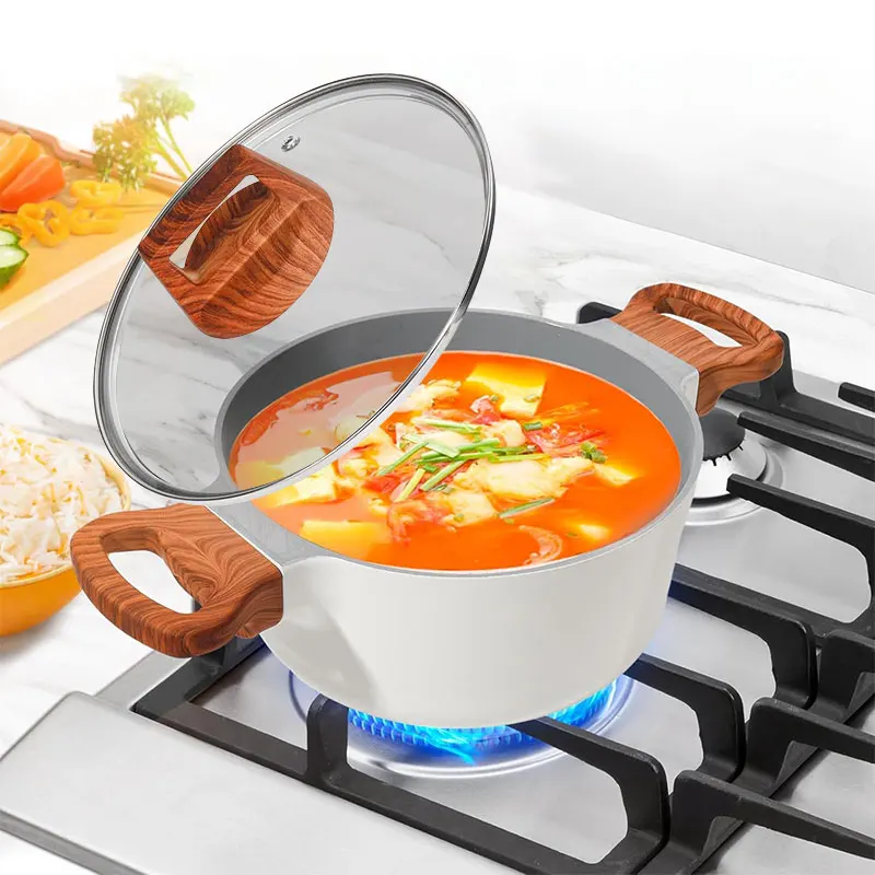 Olla antiadherente para cocinar sopa de inducción con tapa, cazuela de granito de 2,6 L, estofados, olla para sopa, Pasta, espagueti, olla para cocinar