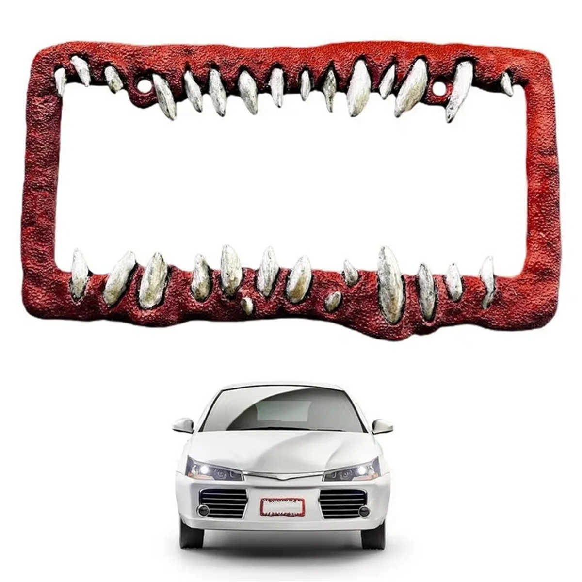 Marco para matrícula de coche, soporte para matrícula con dientes de terror, suministros para coche, accesorios exteriores para matrícula delantera y trasera B