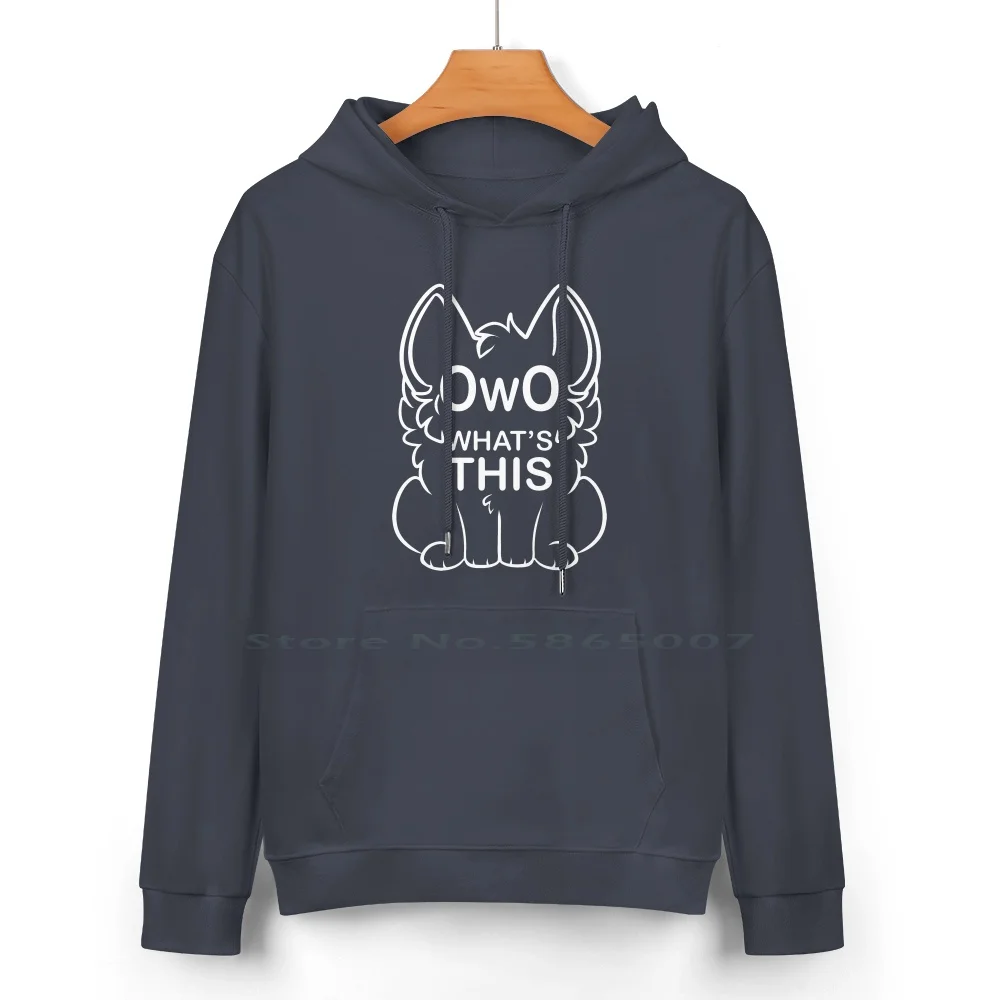 Owo What's This ?-White Text Pure Cotton Hoodie Sweater 24 Colors Owo Whats Funny Furry Cute Memes Internet Slang Animal Fox