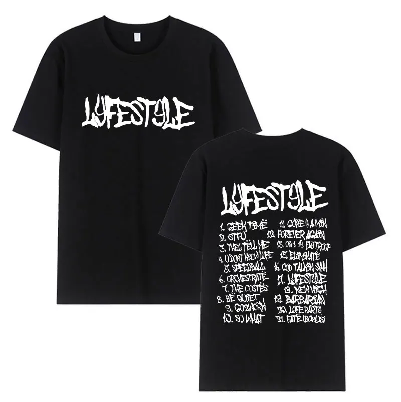 Rapper Yeat Lyfestyle Album Print T Shirt Men Fashion Cotton Short Sleeve T-Shirt Unisex Hip Hop Retro Gothic Tshirts Streetwear